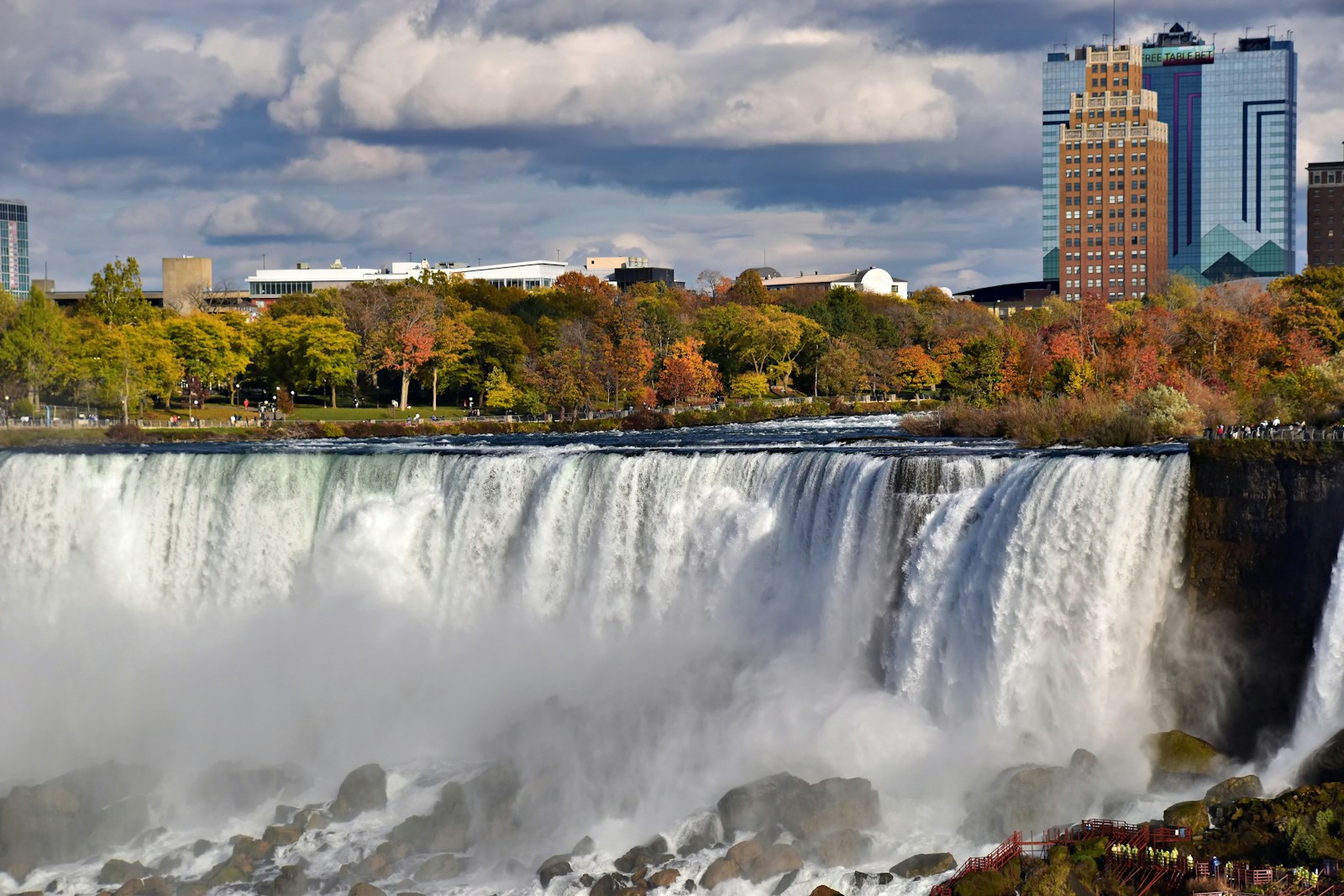 Niagara falls with city skyline in background