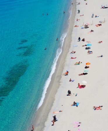 bird's eye view photo of people on beach
